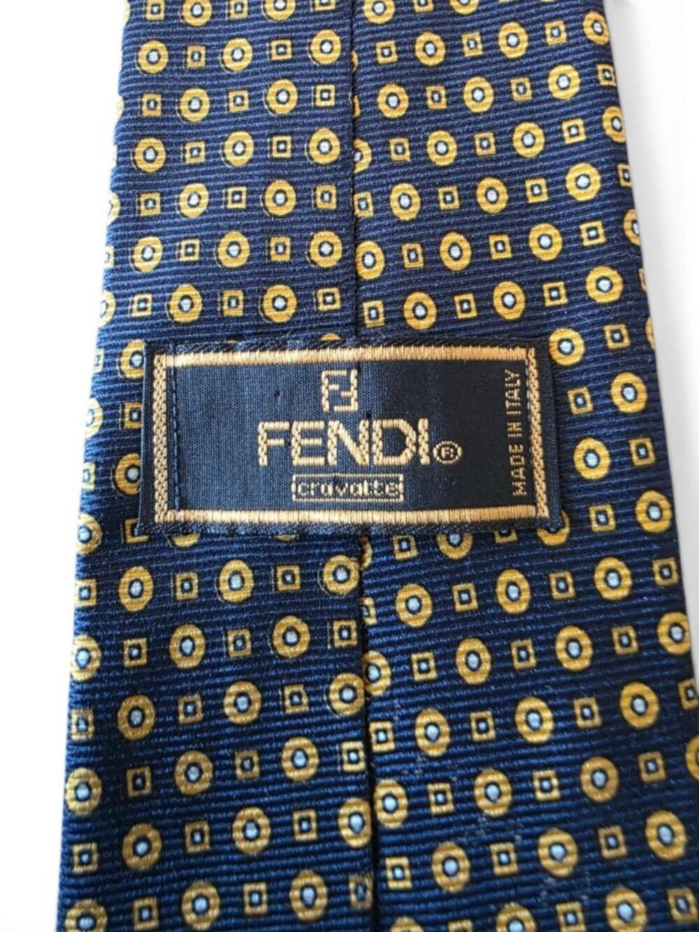 Fendi Cravatte Silk Tie Black Yellow Geometric Medallion Italy Designer Necktie - Picture 6 of 16